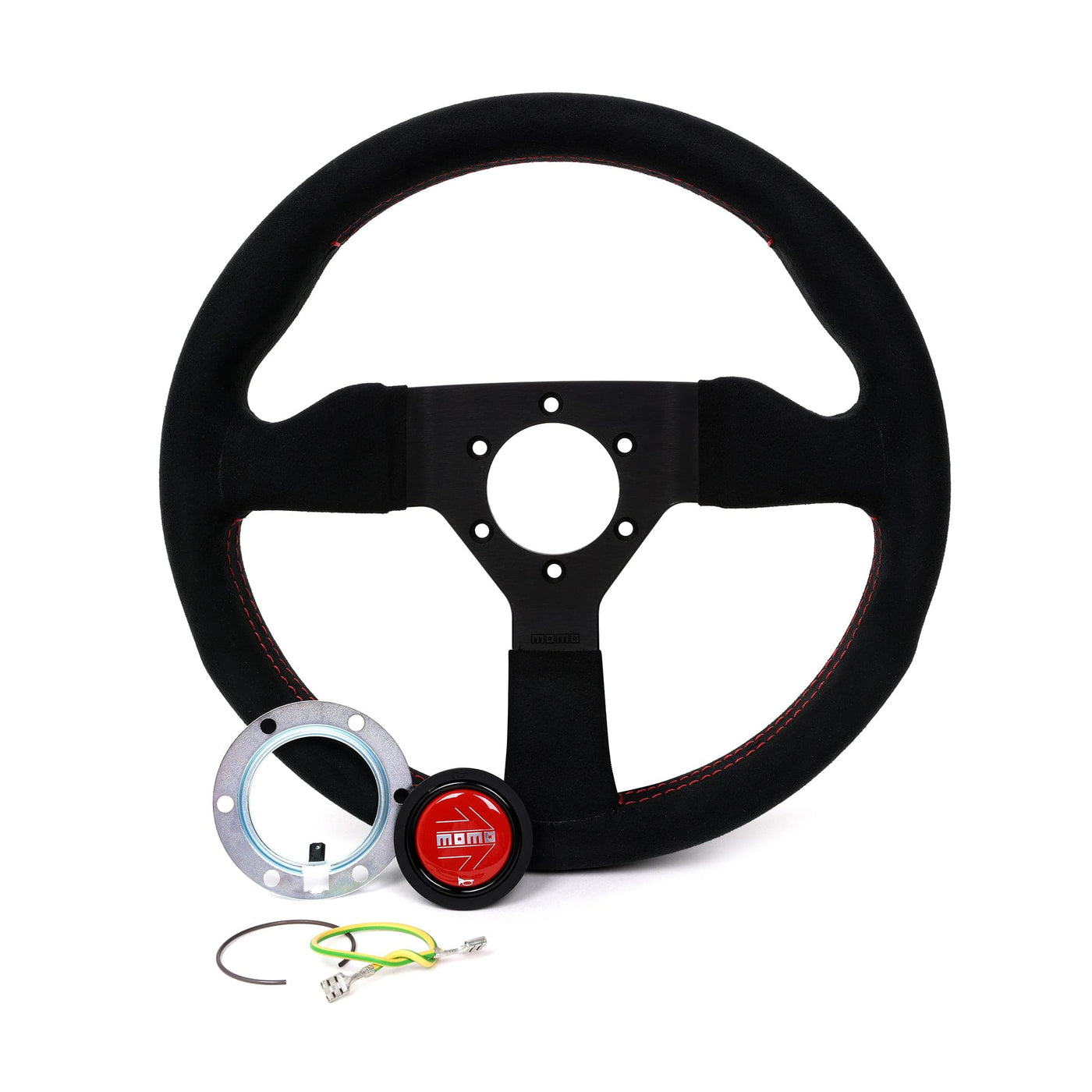 Momo Motorsports Steering Wheels Momo Montecarlo Alcantara Steering Wheel 320 mm - Black/Red Stitch/Black Spokes