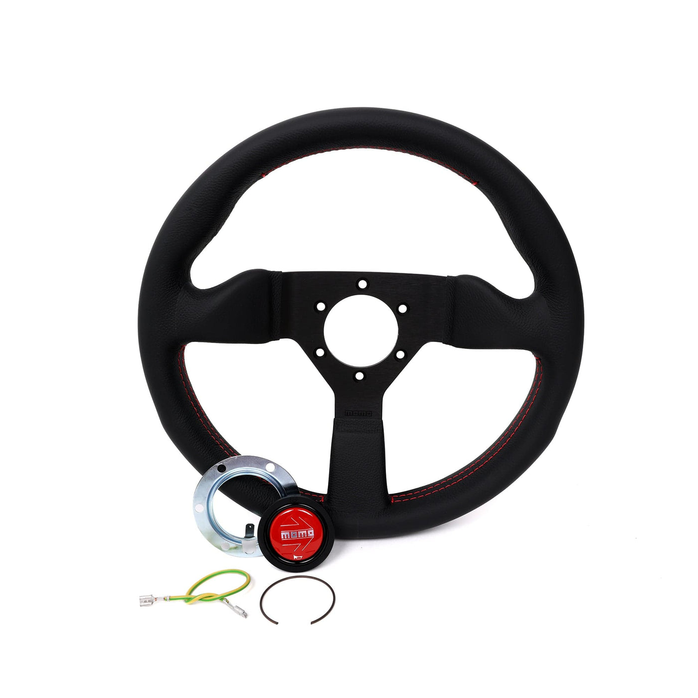 Momo Motorsports Momo Montecarlo Leather Steering Wheel 320 mm - Black/Red Stitch/Black Spokes