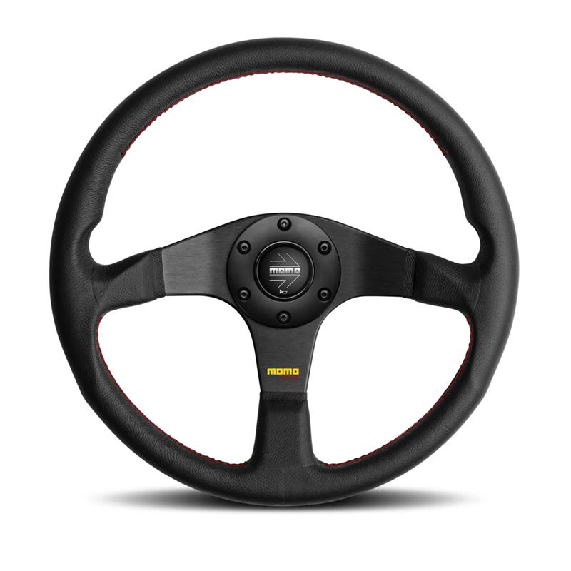 Momo Tuner Steering Wheel - Black Leather/Red Stitching – DC Sports